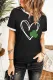 Black St Patrick Clover Heart Print Crewneck Graphic T-shirt