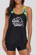Black Good Vibes Graphic Print Sleeveless Tankini Swimsuit