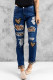 Blue Heart Leopard Patchwork Slim-fit Distressed Jeans