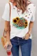 White Sunflower Leopard Print Distressed Short Sleeve Graphic Tee