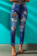 Blue Casual Leopard Animal Print Ripped Jeans