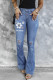 Sky Blue Be Kind Floral Print Distressed Button Fly High Waist Flare Jeans