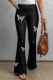 Black Butterfly Print Distressed Elastic High Waist Flare Jeans