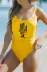 Yellow Not a hugger Cactus Print Belted One-piece Swimwear