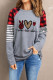 Gray Peace Love Wine Graphic Print Striped Plaid Long Sleeve Top