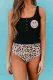 Black Leopard Smile Face Ribbed Buttoned High Waist Tankini Swimsuit