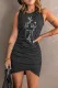 Black Abstract Beaut Graphic Ruched Tank Dress
