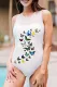 White Butterfly Pattern Print Cut-out Open Back Sleeveless One-piece Swimsuit