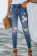 Blue Daisy Print Ripped High Waist Skinny Fit Jeans