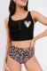 Black Baseball Heart Print Leopard High Waist Bikini Swimsuit