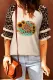 Apricot Sunflowers Sub Leopard Patchwork Ruffle Sleeve Top