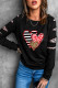 Black Valentine Heart Print Leopard Patchwork Long Sleeve Top