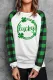 Green Lucky Clover Sequin Print Plaid Color Block Top