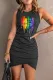 Black LOVE WINS Rainbow Color Printed Ruched Sleeveless Mini Dress