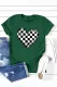 Green Plaid Heart Shape Print Short Sleeve T Shirt