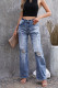 Blue High Waist Distressed Ripped Hole Flare Jeans