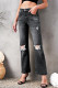 Black High Waist Distressed Ripped Hole Flare Jeans