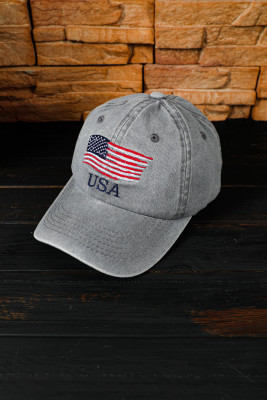 Gray USA Flag Embroidered Men's Baseball Cap