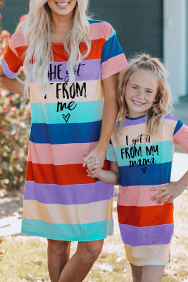 Multicolor Family Matching Letter Printed Color Block Mini Dress