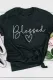 Black Blessed Letter Heart Shape Printed Crewneck T Shirt