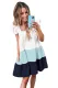 Blue Square Neck Triple Color Block Tiered Babydoll Dress