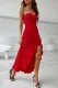 Fiery Red One-shoulder Cascading Split Evening Party Maxi Dress
