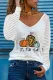 White Cute Fall Pumpkin Graphic Sheer Striped Long Sleeve Top