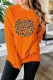 Orange Halloween Leopard Pumpkin Round neck Pullover Sweatshirt