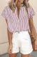 Pink Short Sleeve Buttoned Striped Print Blouse