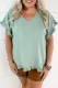 Green Sky Blue Sky Blue Backside Floral Patches Plus Size Top