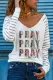 White Leopard Pray Graphic Sheer Striped Long Sleeve Top