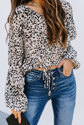 Leopard Print Drawstring Pullover Blouse