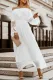 White Off Shoulder Embroidered Flared Sleeve Lace Maxi Dress
