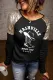 Black Nashville Vintage Graphic Sequin Shoulder Long Sleeve Top