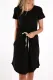 Black Pocketed Drawstring Waist Mini Dress