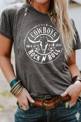 Gray Western Letter Steer Head Graphic Tee LC25213908-11