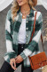 Green Plaid Color Block Buttoned Long Sleeve Jacket with Pocket