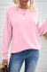 Pink Plain Crew Neck Pullover Sweatshirt