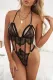 Black Halter Neck Backless Lace-Up Circle Rings Lace Teddy Lingerie