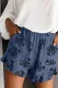 Blue Palm Tree Leaves Print Elastic Waist Shorts with Pocket