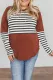 Brown Brown Striped Colorblock Plus Size Long Sleeve Top