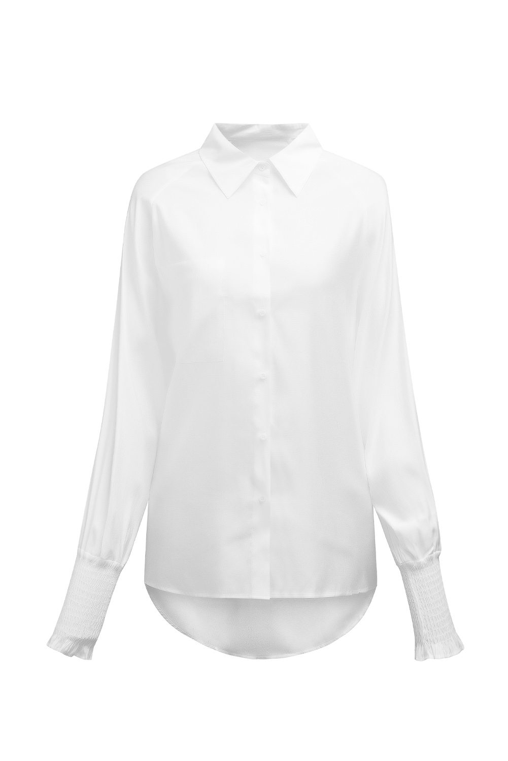 US$ 9.66 Drop-shipping White Billowy Sleeves Pocketed Shirt for Women
