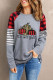 Gray Plaid Striped Sleeve Chic Pumpkin Graphic Pullover