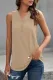 Khaki Solid Color Buttons V Neck Ribbed Tank Top
