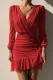 Fiery Red Ruched Flounce V Neck Bodycon Mini Dress