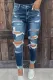 Blue Buttoned Distressed Skinny High Rise Jeans