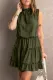 Green Sleeveless V Neck Ruffled Swing Mini Dress