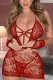 Fiery Red 0-ring Hollow-out Floral Lace Open Back Lingerie Set