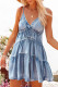 Blue Pocketed Tiered Ruched Spaghetti Strap Denim Dress