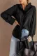 Black Solid Color Lace Frilled Trims Long Sleeve Shirt